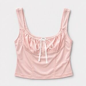 Coquette Balletcore Pink Mesh Corset‎ Tank Top Women Size L Sleeveless